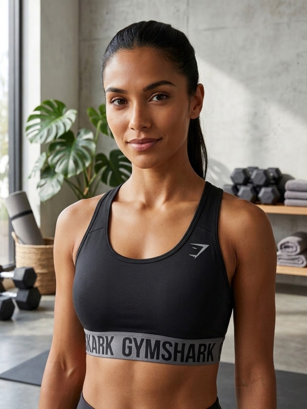 Gymshark Black Sports Bra with Gray Branded Band